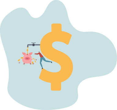 Money leaking, overspending or expense that reducing wealth or saving, fees or debt money loss,human life and situation.vector illustration.