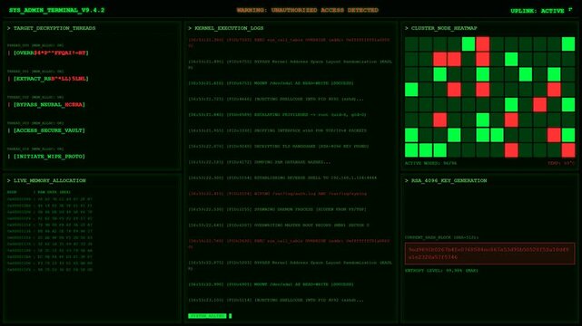 System Admin Terminal Unauthorized Hacking Cluster Animation.