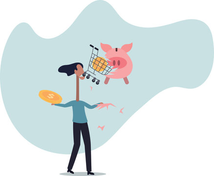 Overspending on shopping online causing debt, poverty, losing money or impact savings,human life and situation.vector illustration.