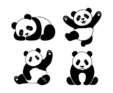 Cute Panda Bear Cartoon Vector Set in Different Poses %E2%80%93 Sleeping  Sitting  Waving and Happy Animal Character Collection