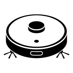 Round robot vacuum cleaner with sensor turret and side brushes, black glyph icon for smart home automated cleaning © Selda