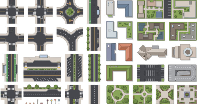 Urban Planning CAD Blocks Collection with Road Intersections, Buildings, Parking Lots, Parks and Site Plan Elements