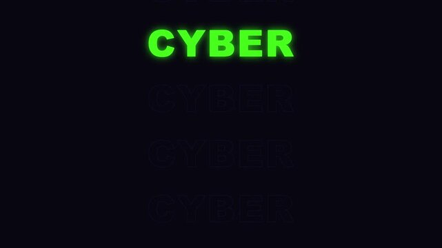 Neon green cyber text animation with scrolling dark background and digital glow.