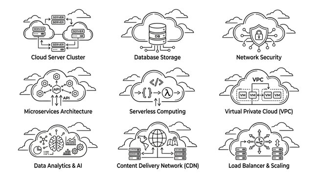 Cloud Computing Technology Icons Set