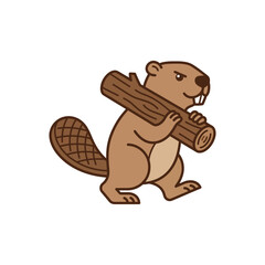 Fototapeta premium Cartoon beaver illustration carrying a log for construction designs.