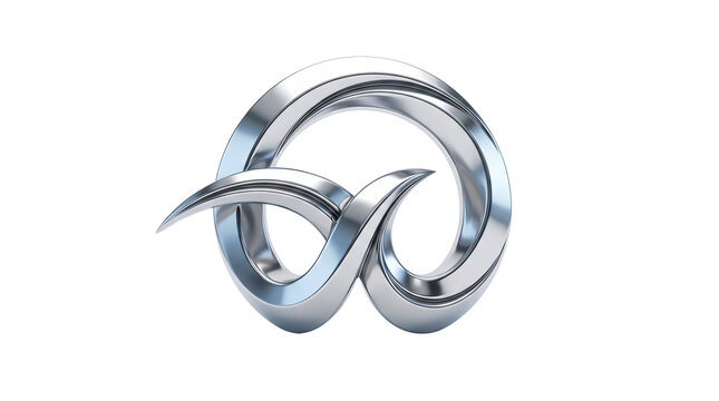 Metallic silver abstract logo icon, 3D chrome circular emblem with fluid curves, polished steel decorative symbol for corporate branding isolated PNG with Transparent Background