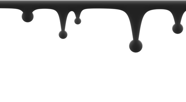 Gray liquid drips with rounded forms and glossy highlights on transparent background flowing drops render digital art computer