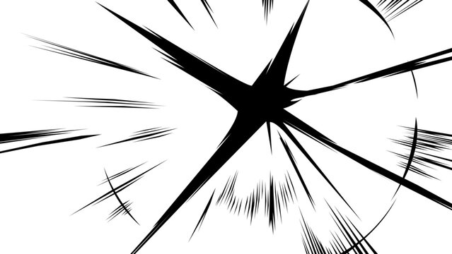 Dynamic anime impact burst with speed lines and comic explosion effect isolated on transparent background. Manga action frame for attack scenes, motion effects, game VFX and graphic design.