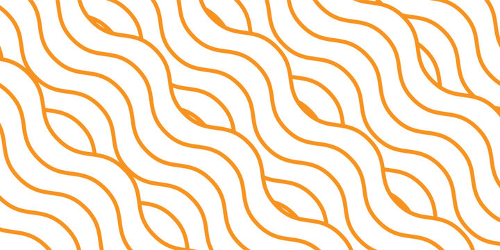 Orange instant noodle, pasta and spaghetti texture with geometric wavy lines. Ramen, pasta vector pattern.