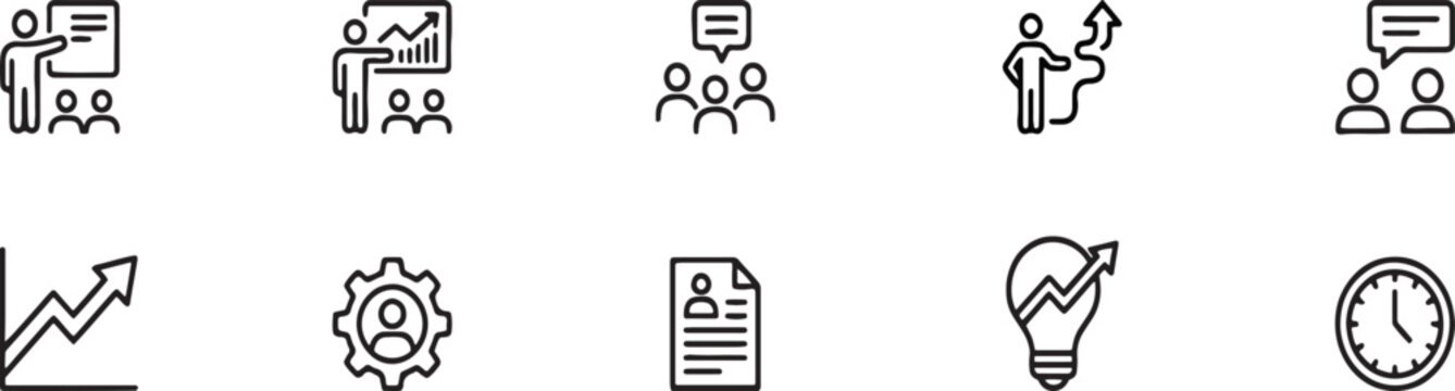 Business and productivity icon set modern line art graphics