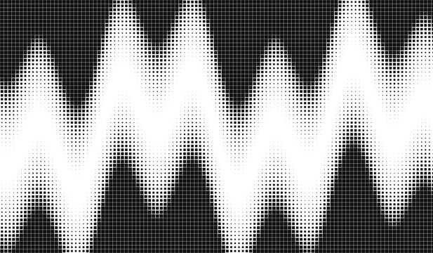 Halftone soundwave pattern with repeating curves and dots on transparent background audio wave waveform frequency vibration dot curve