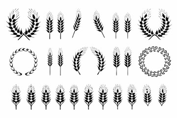 Wheat stalk silhouettes collection a black vector illustration on a white background agricultural element © MSTShikha