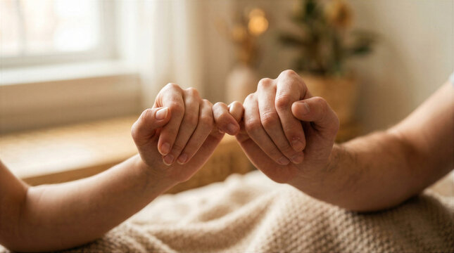 Two people making a pinky promise gesture of trust and connection