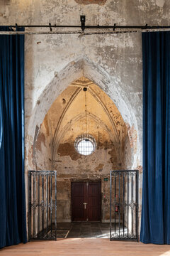 open curtain in church