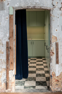 kitchen in dilapidated building