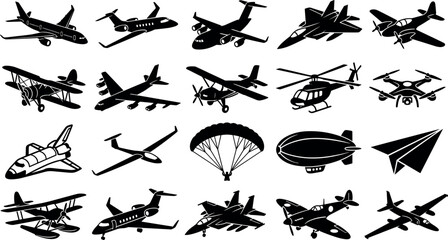 Airplane Icons Set Silhouettes of Different Aircraft Types for Travel, Aviation Education, and Transportation Design © Kamu