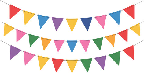 Obraz premium Colorful triangular pennant flag vector illustration set for party, celebration, and festive decoration design