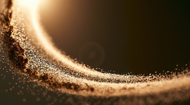 Swirling cosmic dust illuminated by a bright light source, creating a mesmerizing glow