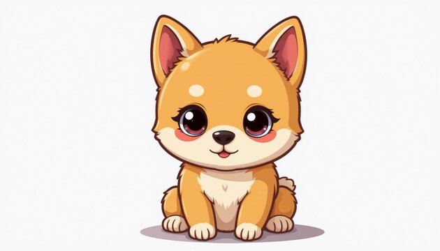 Cute Shiba Inu Illustration: An adorable cartoon illustration of a Shiba Inu puppy with big, sparkling eyes and a gentle smile, sitting in a playful pose.
