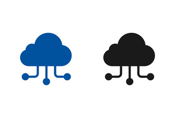 Obraz premium Cloud computing network connection icons in blue and black colors for digital data storage technology.