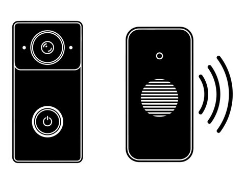 Wireless doorbell system illustration a modern two part home security and communication device silhouette
