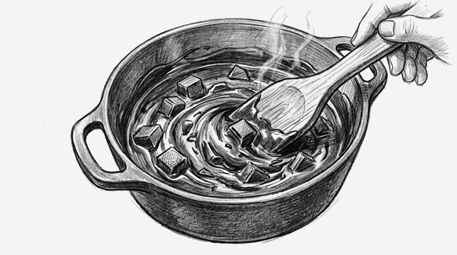 Stirring chocolate melted vector in a cooking pot
