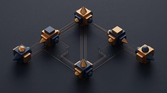 Isometric decentralized network architecture illustrating blockchain distributed computing secure infrastructure enterprise connectivity cybersecurity digital trust and scalable technology platform so