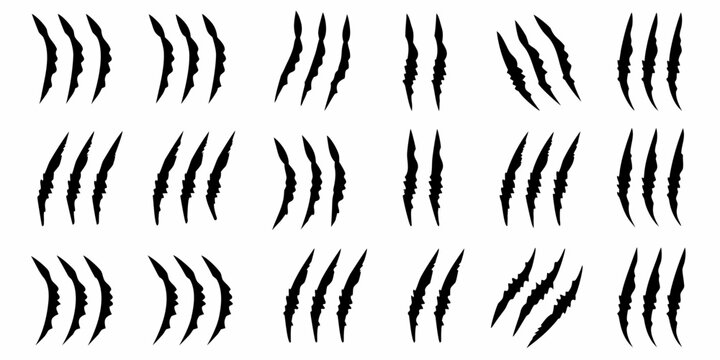 Monster claw mark silhouettes against a white background a collection of jagged scratch patterns