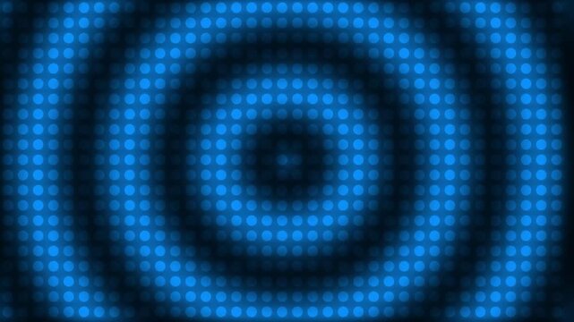 Radial Halftone Pulse Animation: Seamless Looping Sonar Ping Dot Grid on Black Background, Glowing White Concentric Rings Heartbeat Wave Effect