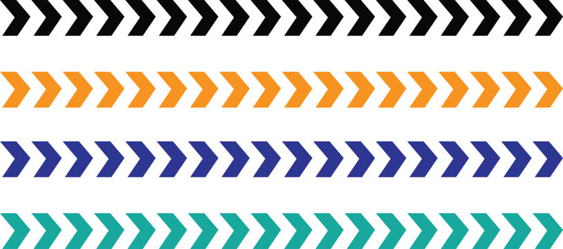 Set of colorful arrow pattern borders with repeating chevron shapes in black orange blue and green