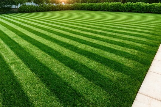 Perfectly manicured lawn with striking alternating green stripes