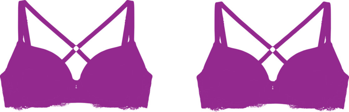 Elegant purple strappy push-up bra vector illustration set isolated on white background for intimate apparel