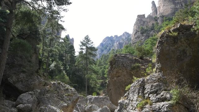 Idyllic Nature Landscape of Beceite Canyon and Crystal Water Stream