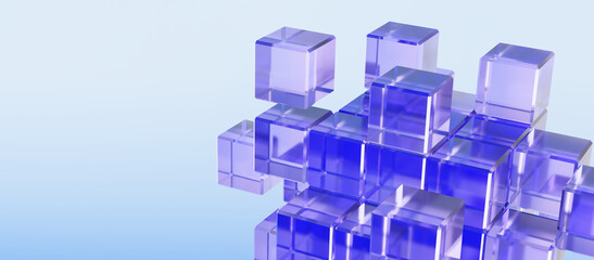 Naklejka na ściany i meble Glossy glass cover modern cube big data abstract futuristic background. dispersion tech innovation shape layer pattern geometric wallpaper design. 3d render illustration