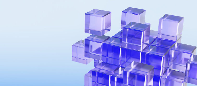 Glossy glass cover modern cube big data abstract futuristic background. dispersion tech innovation shape layer pattern geometric wallpaper design. 3d render illustration
