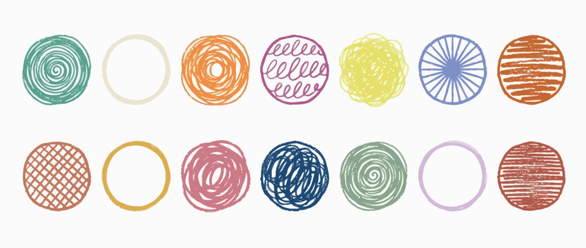 Hand-drawn circular graphic elements for creative branding and artistic design projects