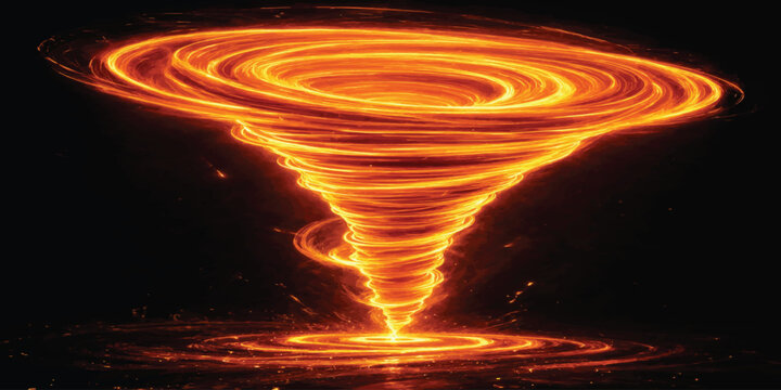 Fiery orange tornado of light and sparks with abstract background light effects energy vortex abstract art shapes digital art science fiction design particle effect