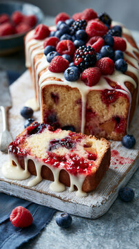 Summer fruit drizzle cake
