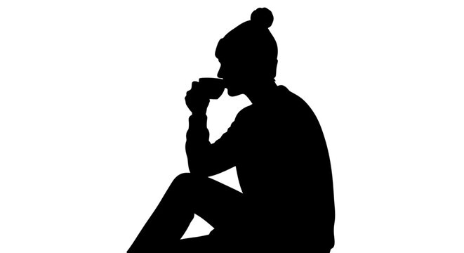 Person With Mug In Silhouette Against White Background