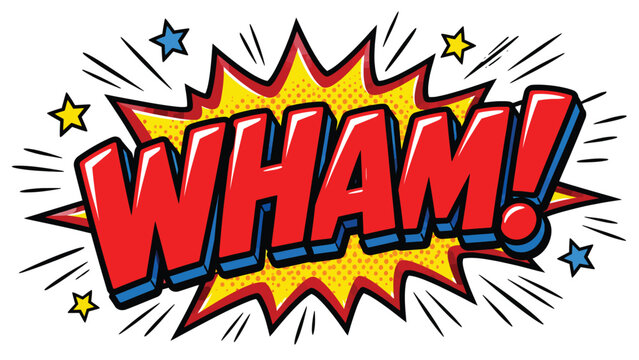 Dynamic Comic Book Style Illustration Featuring A Bold Red Wham Typography Explosion Burst Effect For Graphic Design