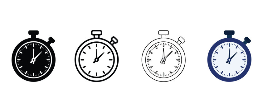 stopwatch icons with different designs and colors isolated on transparent background for digital use