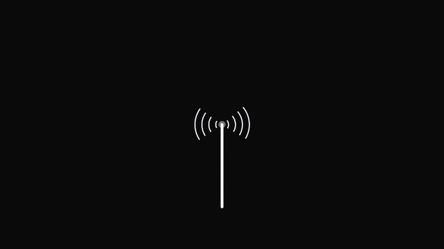Minimalist wi-fi signal animation, wireless connectivity loop, digital network communication symbol on black background