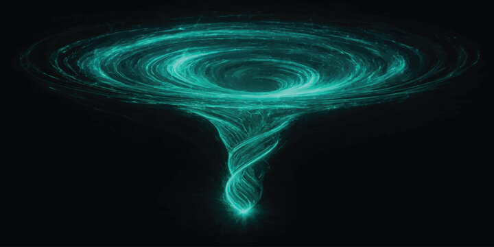 Abstract cyan neon swirl energy vortex on black with abstract background particle rotation movement electric mystical wallpaper