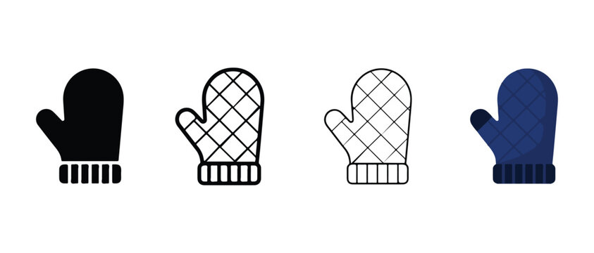 winter mittens with different textures and colors isolated on transparent background