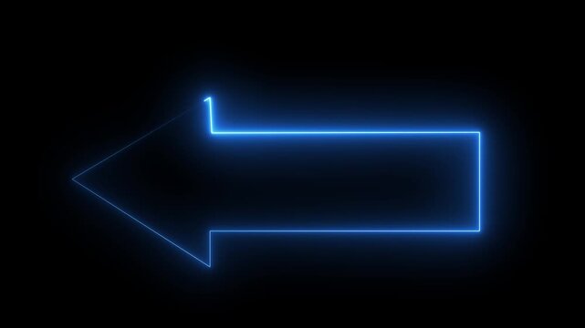 blue arrow pointing left animation. Download sign on black screen.4K video.