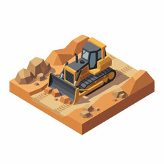 Yellow bulldozer working on rocky construction site. © Kada
