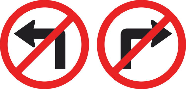 No left turn and no right turn traffic signs