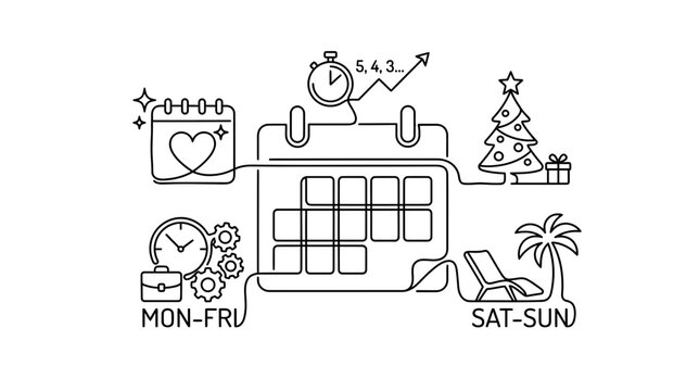 Time Management Icons and Calendar Illustration