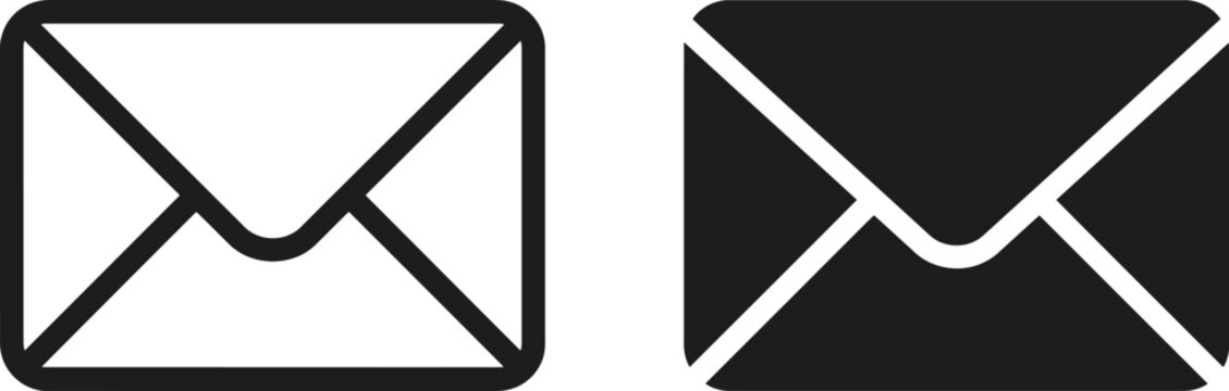 Set of envelope icons, outline and solid style, communication and email symbols
