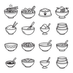 Obraz premium Diverse bowls filled with food and ingredients in a clean graphic illustration style